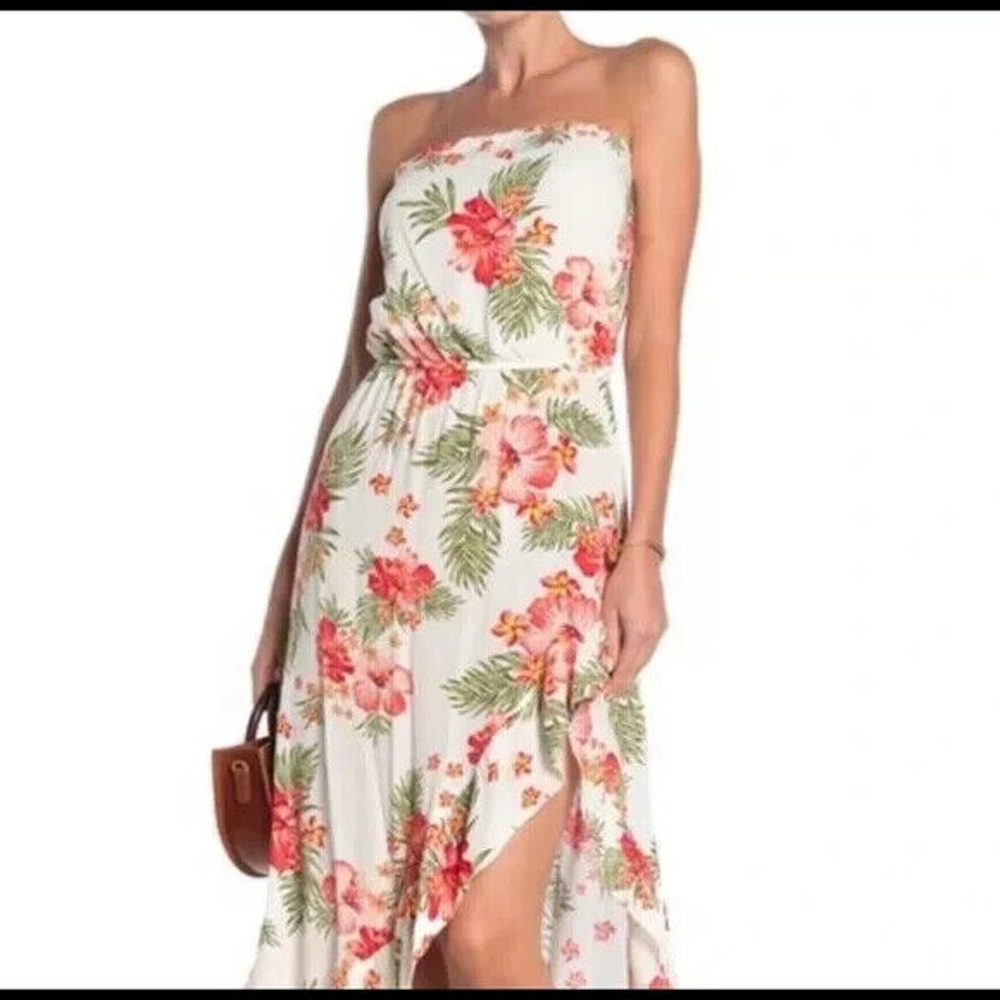 Love...Ady Strapless Ruffle Hem Floral Maxi Dress Split Leg Size Medium …